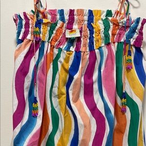 FARM Rio Vibrant Multicolor Wavy Stripe Sundress with Beaded Tassels